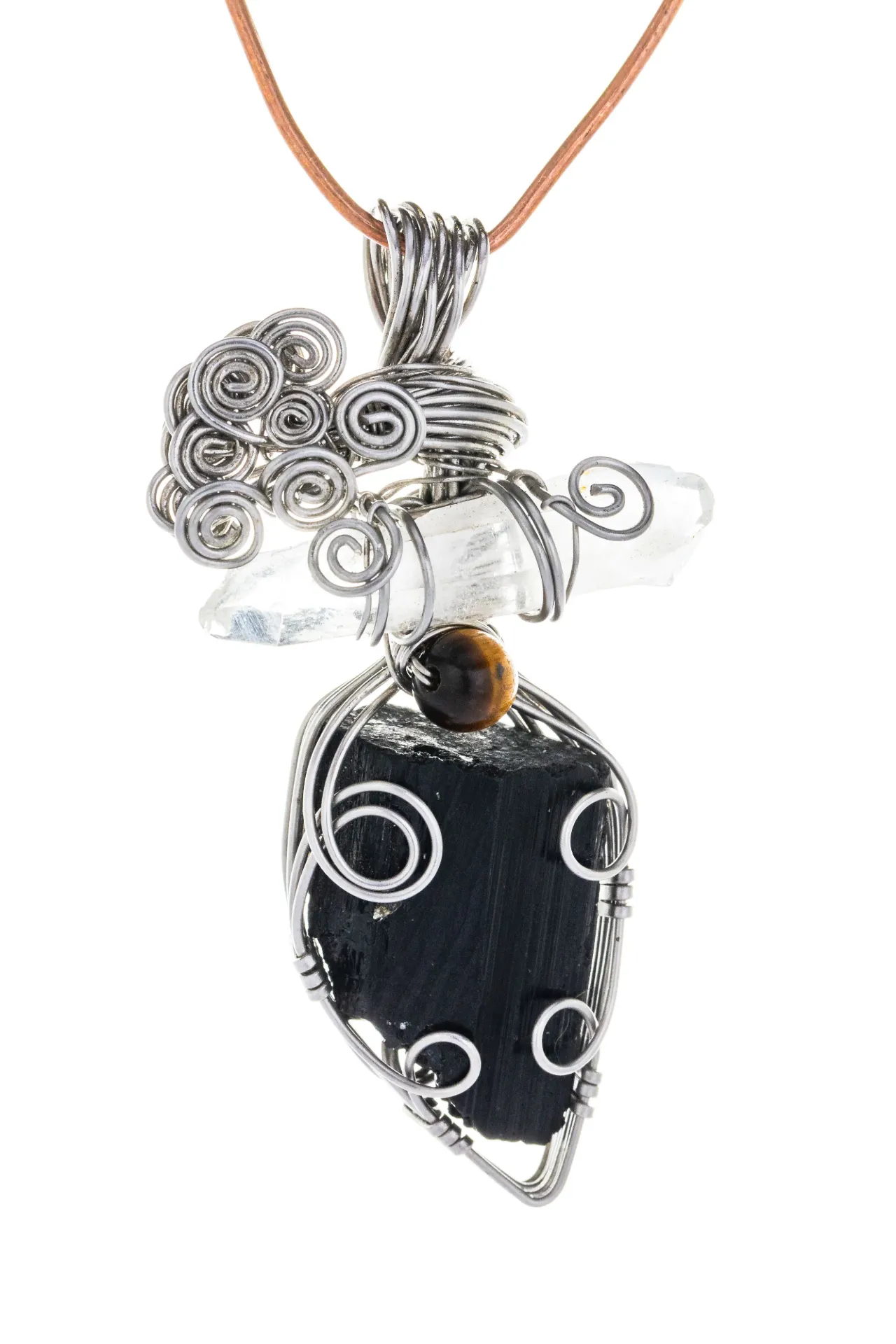 [DI-AC-MP-024] Path Axis — Tourmaline, crystal quartz, and tiger's eye charm